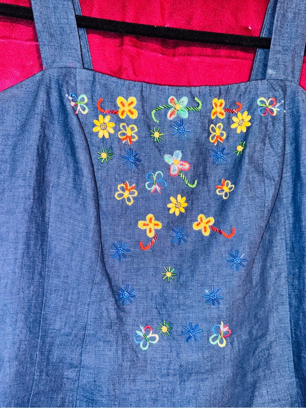 👑 Size 4 Designer Donna Morgan Navy Embroidered Denim Tank Dress - Picture 11 of 16